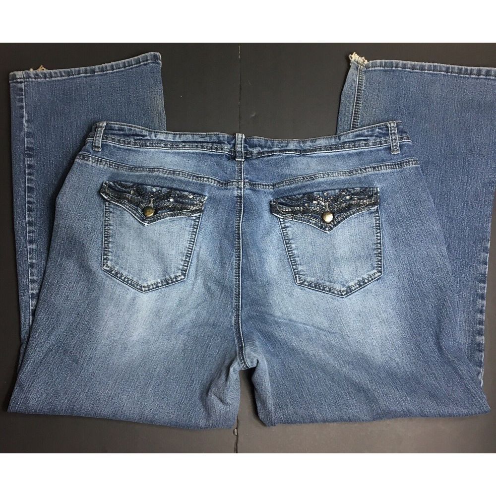 Venezia Jeans 22 Stretch Denim‎ Embroidery Rear Flap Pockets Distressed